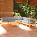 Set mobilier de grădină cu perne gri, 8 piese, lemn masiv pin GartenMobel Dekor