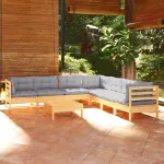 Set mobilier de grădină cu perne gri, 8 piese, lemn masiv pin GartenMobel Dekor