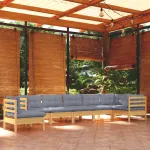 Set mobilier de grădină cu perne gri, 8 piese, lemn masiv pin GartenMobel Dekor