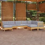 Set mobilier de grădină cu perne gri, 9 piese, lemn masiv pin GartenMobel Dekor