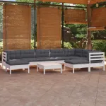 Set mobilier grădină cu perne, 10 piese, alb, lemn masiv pin GartenMobel Dekor