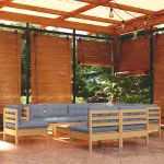 Set mobilier grădină cu perne, 10 piese, gri, lemn masiv pin GartenMobel Dekor