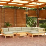 Set mobilier grădină cu perne crem, 10 piese, lemn masiv de pin GartenMobel Dekor