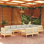 Set mobilier grădină cu perne crem, 11 piese, lemn masiv de pin GartenMobel Dekor