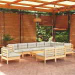 Set mobilier grădină cu perne crem, 11 piese, lemn masiv de pin GartenMobel Dekor
