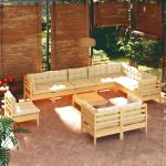 Set mobilier grădină cu perne crem, 11 piese, lemn masiv de pin GartenMobel Dekor
