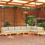 Set mobilier grădină cu perne crem, 7 piese, lemn masiv pin GartenMobel Dekor