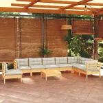 Set mobilier grădină cu perne crem, 9 piese, lemn masiv de pin GartenMobel Dekor