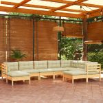 Set mobilier grădină cu perne crem, 9 piese, lemn masiv de pin GartenMobel Dekor
