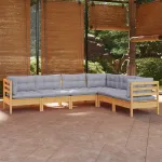 Set mobilier grădină cu perne gri, 6 piese, lemn de pin GartenMobel Dekor