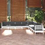 Set mobilier de grădină cu perne, 9 piese, alb, lemn masiv pin GartenMobel Dekor