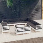 Set mobilier grădină cu perne, 14 piese, alb, lemn masiv pin GartenMobel Dekor