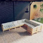 Set mobilier grădină cu perne, 9 piese, crem, lemn de pin GartenMobel Dekor