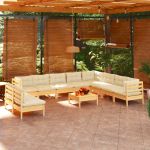 Set mobilier grădină cu perne crem, 11 piese, lemn masiv de pin GartenMobel Dekor