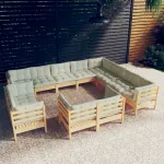 Set mobilier grădină cu perne crem, 12 piese, lemn masiv de pin GartenMobel Dekor
