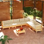Set mobilier grădină cu perne crem, 9 piese, lemn masiv de pin GartenMobel Dekor