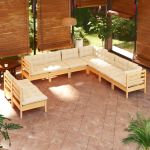 Set mobilier grădină cu perne crem, 9 piese, lemn masiv de pin GartenMobel Dekor