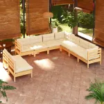 Set mobilier grădină cu perne crem, 9 piese, lemn masiv de pin GartenMobel Dekor