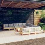 Set mobilier de grădină cu perne, 12 piese, gri, lemn masiv pin GartenMobel Dekor