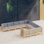 Set mobilier de grădină cu perne gri 10 piese lemn masiv de pin GartenMobel Dekor
