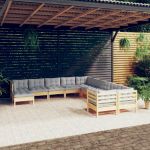 Set mobilier grădină cu perne, 11 piese, gri, lemn de pin GartenMobel Dekor