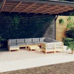 Set mobilier grădină cu perne, 11 piese, gri, lemn masiv pin GartenMobel Dekor