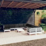 Set mobilier grădină cu perne, 12 piese, alb, lemn de pin GartenMobel Dekor