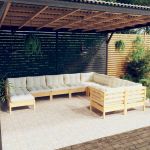 Set mobilier grădină cu perne crem, 10 piese, lemn de pin GartenMobel Dekor