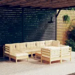 Set mobilier grădină cu perne crem, 10 piese, lemn masiv de pin GartenMobel Dekor