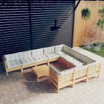 Set mobilier grădină cu perne crem, 11 piese, lemn de pin GartenMobel Dekor