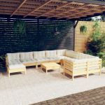 Set mobilier grădină cu perne crem, 11 piese, lemn de pin GartenMobel Dekor