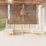 Set mobilier grădină cu perne crem, 6 piese, lemn masiv de pin GartenMobel Dekor