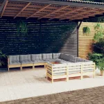 Set mobilier grădină cu perne gri, 11 piese, lemn de pin GartenMobel Dekor