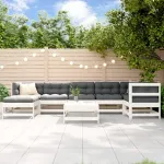 Set mobilier relaxare grădină, 8 piese, alb, lemn masiv de pin GartenMobel Dekor
