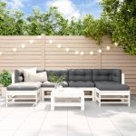 Set mobilier de grădină, 7 piese, alb, lemn masiv de pin GartenMobel Dekor