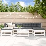 Set mobilier de grădină, 7 piese, alb, lemn masiv de pin GartenMobel Dekor