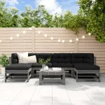 Set mobilier de grădină, 7 piese, gri, lemn masiv de pin GartenMobel Dekor