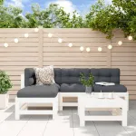 Set mobilier relaxare de grădină 5 piese alb lemn masiv de pin GartenMobel Dekor