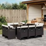 Set mobilier de exterior cu perne, 11 piese, negru, poliratan GartenMobel Dekor
