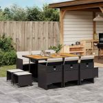 Set mobilier de exterior cu perne, 11 piese, negru, poliratan GartenMobel Dekor