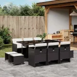 Set mobilier de exterior cu perne, 11 piese, negru, poliratan GartenMobel Dekor
