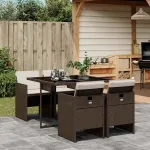 Set mobilier de grădină, 5 piese, cu perne, maro, poliratan GartenMobel Dekor