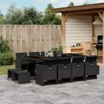Set mobilier de grădină cu perne, 13 piese, negru, poliratan GartenMobel Dekor