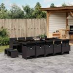 Set mobilier de grădină cu perne, 15 piese, negru, poliratan GartenMobel Dekor