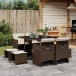 Set mobilier de grădină cu perne, 9 piese, maro, poliratan GartenMobel Dekor