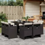 Set mobilier de grădină cu perne, 9 piese, negru, poliratan GartenMobel Dekor