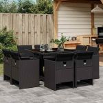 Set mobilier de grădină cu perne, 9 piese, negru, poliratan GartenMobel Dekor