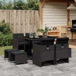 Set mobilier de grădină cu perne, 9 piese, negru, poliratan GartenMobel Dekor