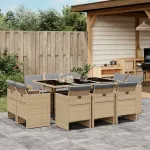 Set mobilier grădină cu perne, 11 piese bej combinat poliratan GartenMobel Dekor