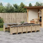 Set mobilier grădină cu perne, 13 piese, bej combinat poliratan GartenMobel Dekor